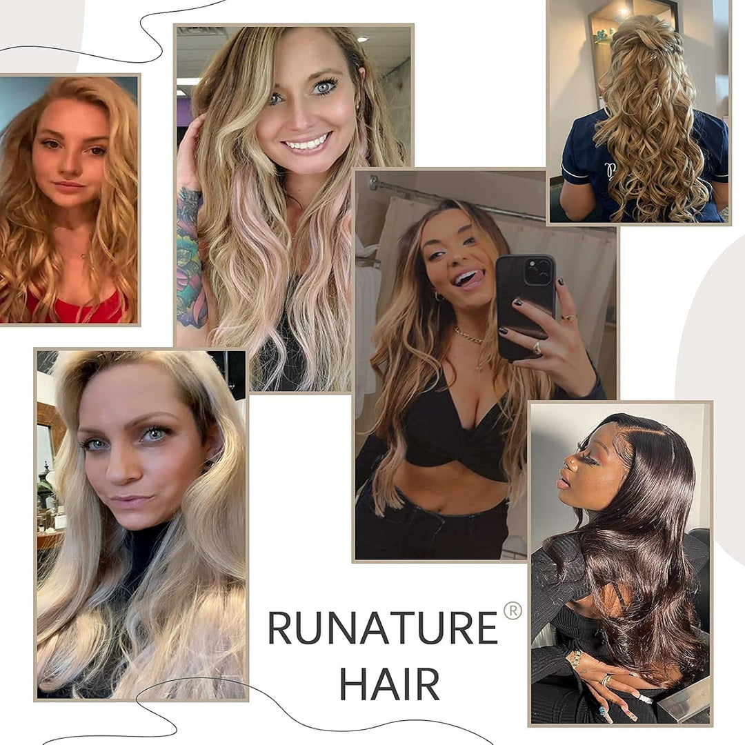 RUNATURE Balayage Echthaar Tressen 30cm Dunkelbraun mit Aschbraun und Mittelblond Haartressen Echtha