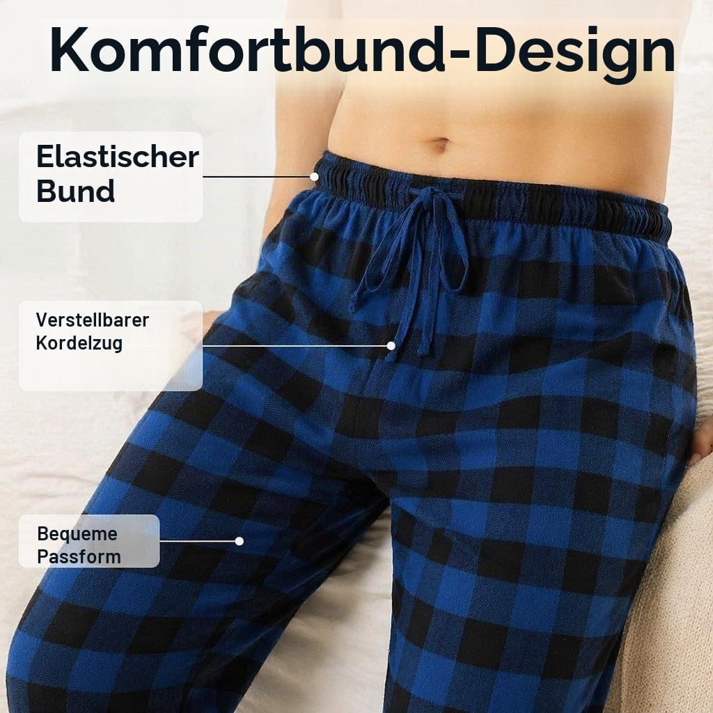 JTPW Herren 100% Baumwolle Flanell Bequeme Pyjama/Lounge Bottoms mit Taschen S Black Aqua Plaid, S B
