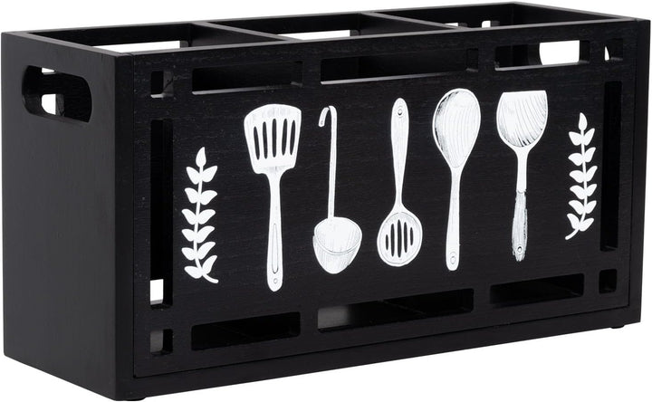 Karisky Utensil Holder for Kitchen Counter, Large 3 Compartments Solid Real Wood Utensil Caddy Organ