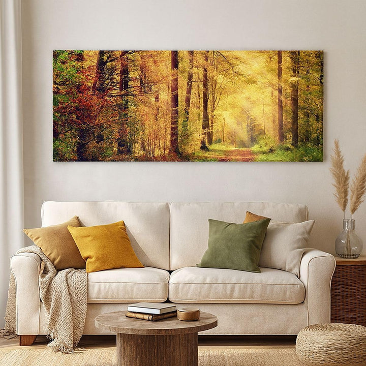 Wandbilder Dekoration Wohnzimmer Wald Baum Natur Panorama Bilder auf Leinwand 120x50cm Leinwandbild