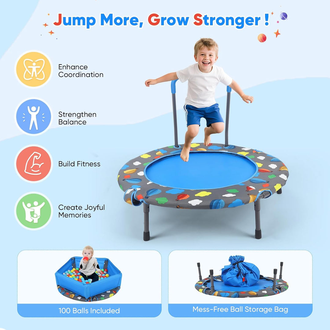 Trampolin für Kinder, 3-in-1-Falttrampolin, Kleinkindtrampolin für drinnen und draussen mit Lenker,