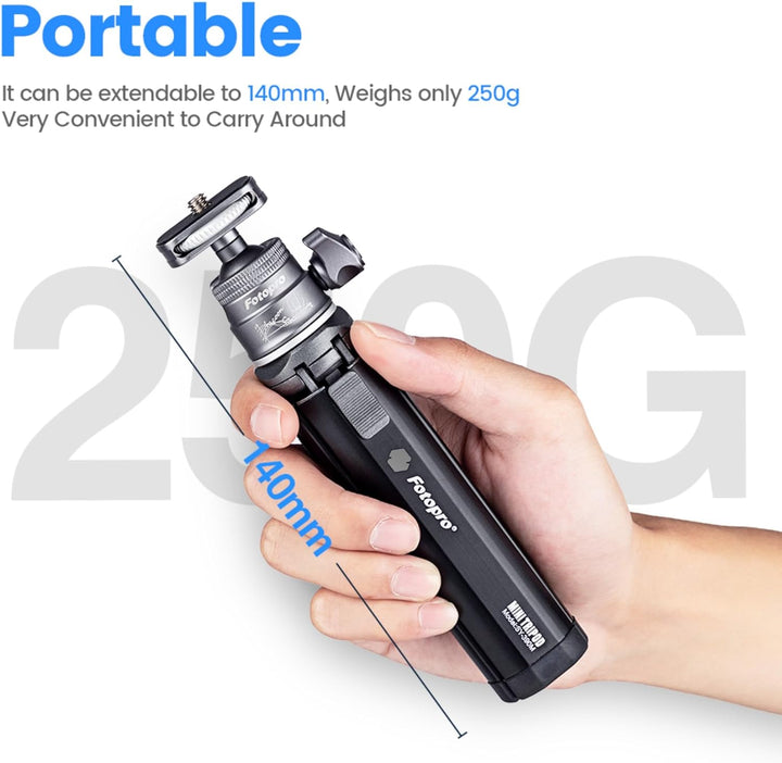 Fotopro Desktop-Stativ Alle Metallmaterialien Aluminiumlegierung 360-Grad-Kugelkopf 1/4 Zoll Schraub