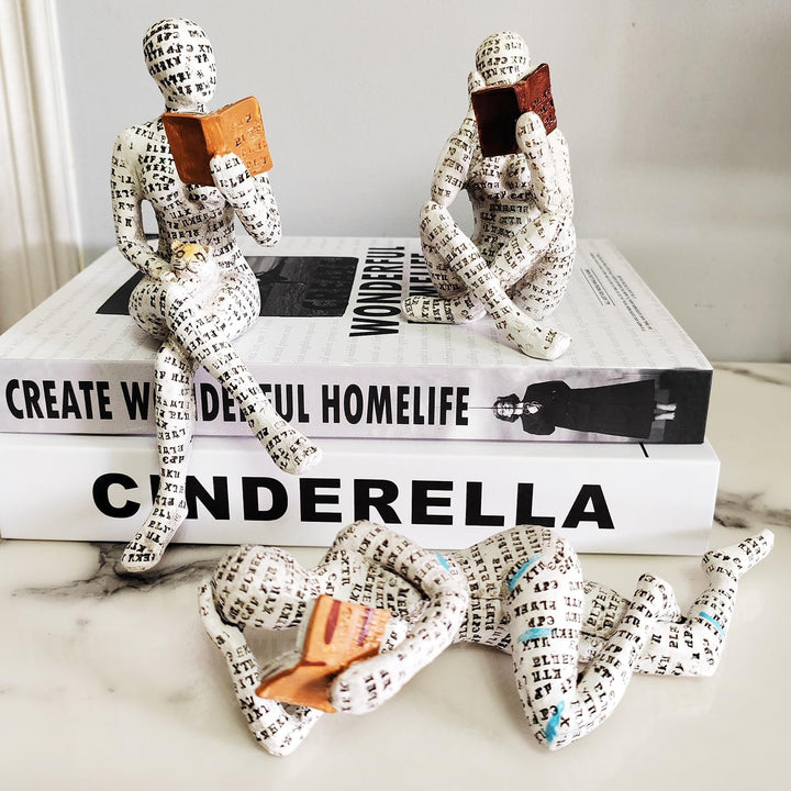 PIGPIGFLY 3pcs Leserstatue,Deko Figuren,Deko Wohnzimmer,Home Store Dekoration, Leser,Modern Abstract