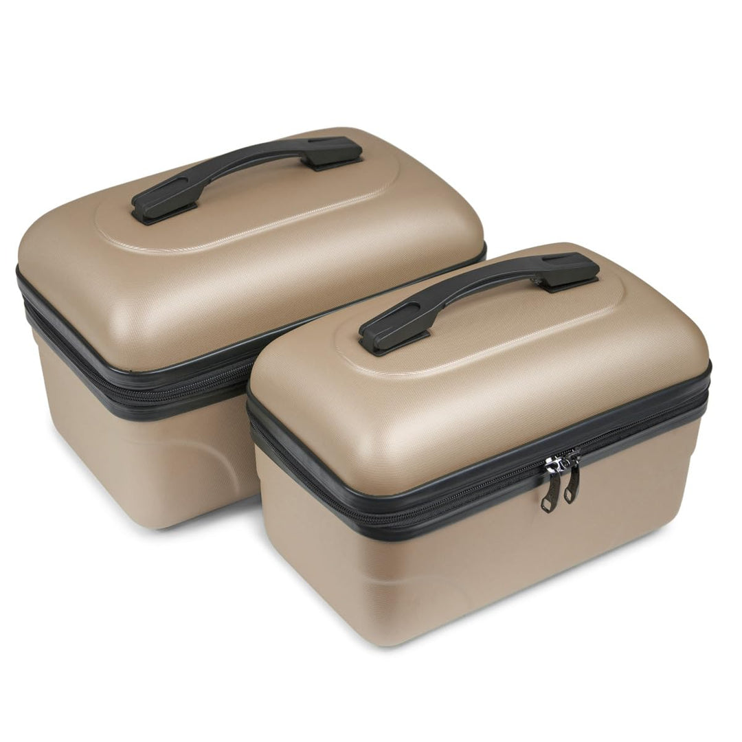 2er-Set Grosse starre Waschtisch-ABS-Schale - Kulturbeutel/Make-up-Etui 35 cm Champagner, Champagner