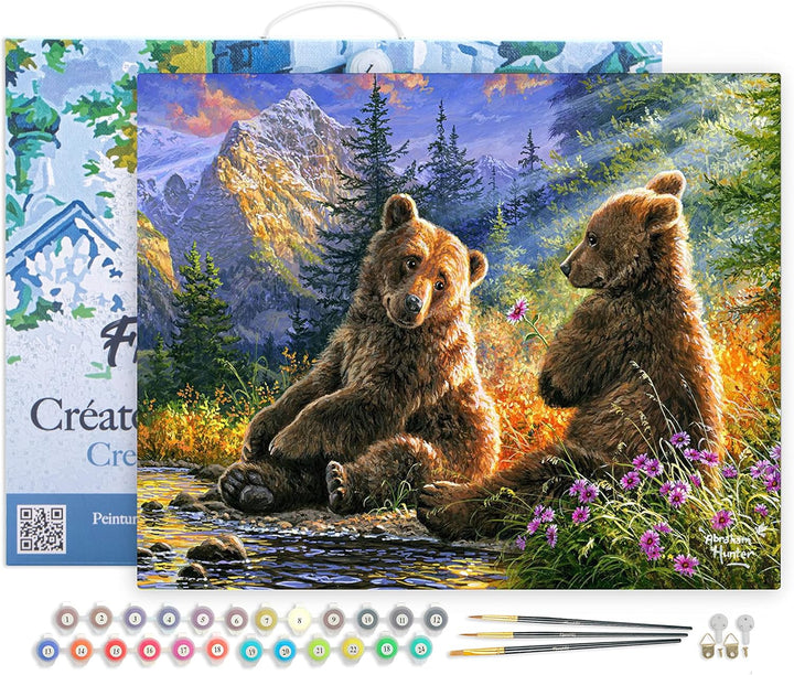 Figured'Art Malen Nach Zahlen Erwachsene Mit Rahmen Bärenpaar - Paint by Numbers Basteln DIY Bastels