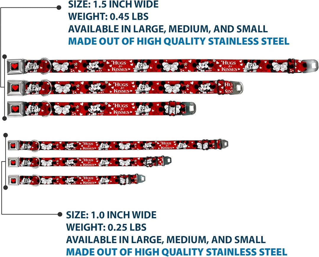 Buckle Down Sicherheitsgurt-Schnalle, Hundehalsband – Mickey & Minnie HUGS & Kisses Posen Rot/Weiss