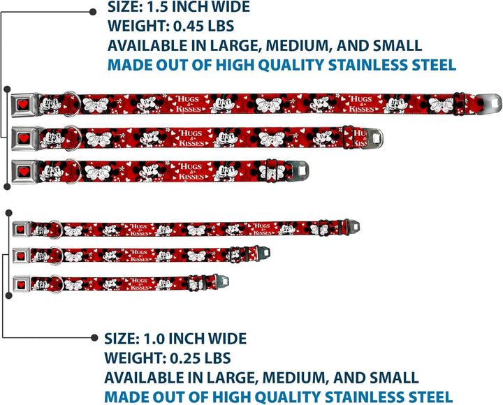 Buckle Down Sicherheitsgurt-Schnalle, Hundehalsband – Mickey & Minnie HUGS & Kisses Posen Rot/Weiss