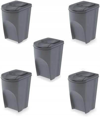 Set de 5 cubos de basura KEDEN SORTIBOX papelera reciclaje, gris, volumen 5x35L