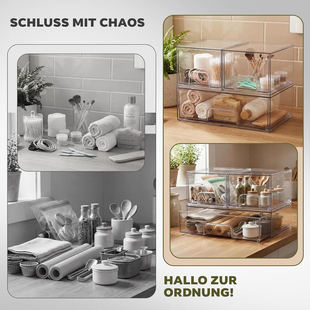 3-stufige Aufbewahrungsbox transparent - Schubladen-Organizer mit rutschfester Basis für Badezimmer,