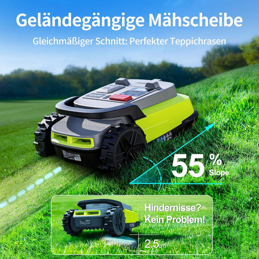 M10 Rasenmäher Roboter, Mähroboter ohne Begrenzungskabel für Rasenflächen bis 1000m², Vision+RTK Fus