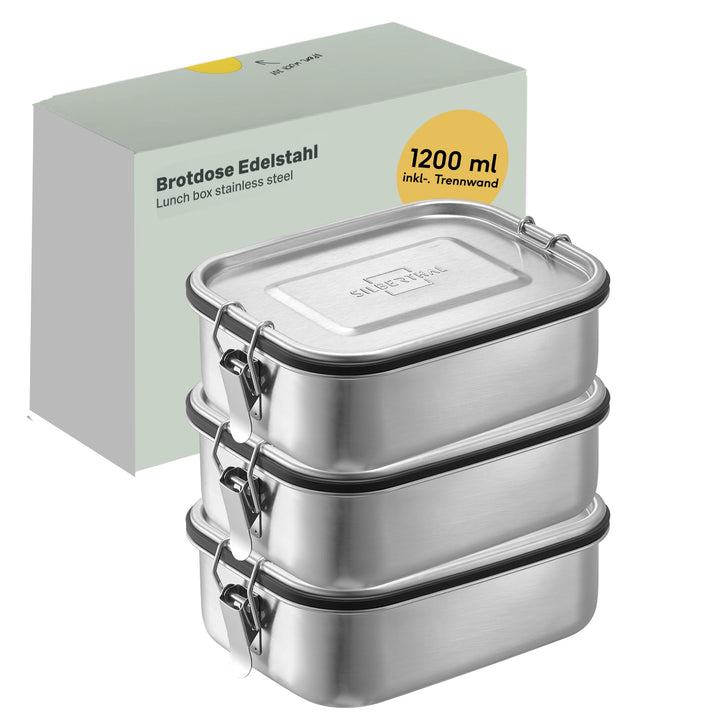 SILBERTHAL Brotdosen Set Edelstahl 1200ml x 3 für Kinder mit Fächern & Dichtung – Lunchbox Kinder &