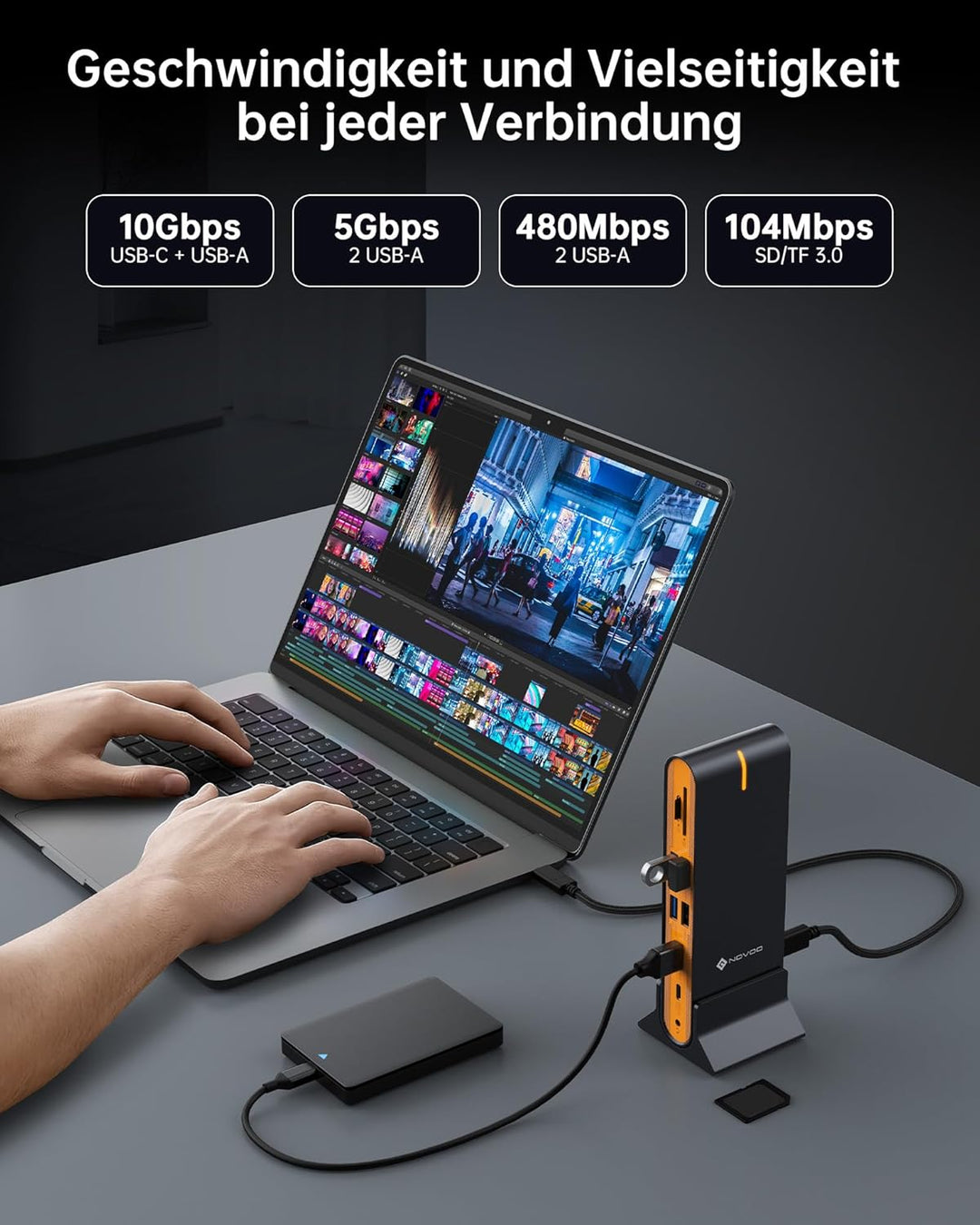 NOVOO 15-in-1 USB C Docking Station Triple Monitor 8K@30Hz DP,Dual 4K@60Hz HDMI, 10Gbps USB-A+C,SD/T