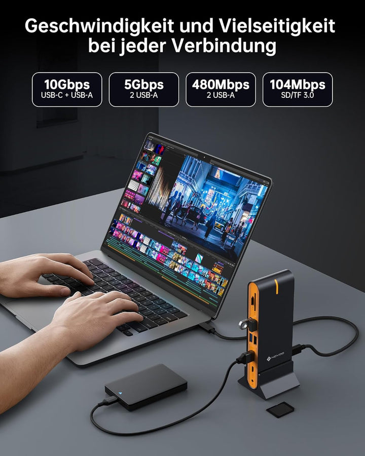 NOVOO 15-in-1 USB C Docking Station Triple Monitor 8K@30Hz DP,Dual 4K@60Hz HDMI, 10Gbps USB-A+C,SD/T