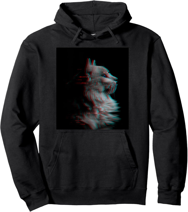 Vaporwave Cat Katze Glitch Pullover Hoodie