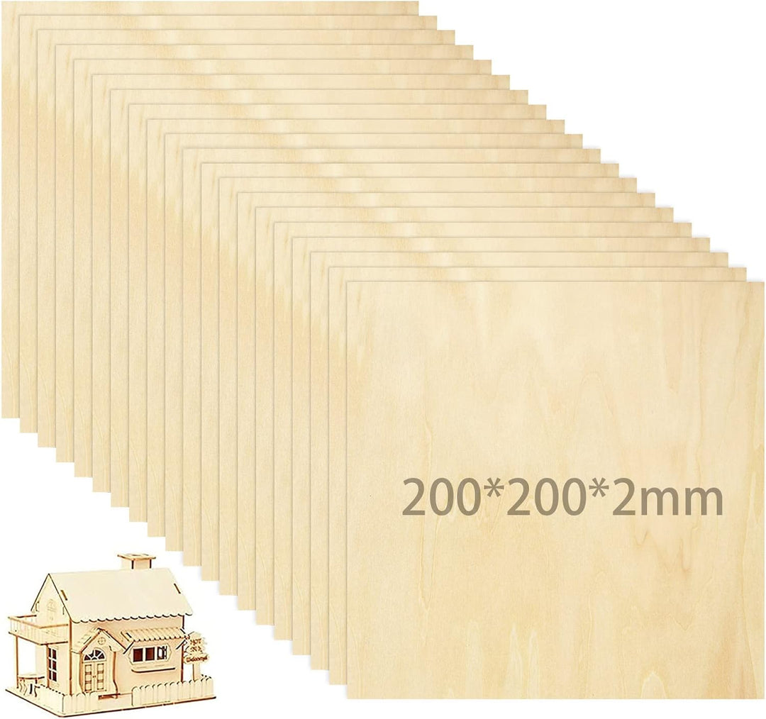 MIVIDE 20stk. Lindenholz 200 x 200 x 2mm Holzplatten zum Basteln, Sperrholzplatte, Bastelholzplatten