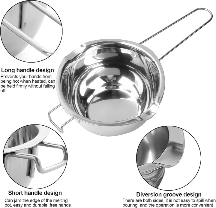 Pinsheng Wasserbad-Schmelztopf, Schmelztopf Edelstahl mit 2 Ausgüssen, Doppelkessel-Schmelztopf für