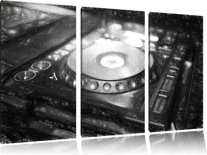 Pixxprint Grün beleuchteter DJ Pult Kohle Zeichnung Effekt 3-Teiler Leinwandbild 120x80 Bild auf Lei