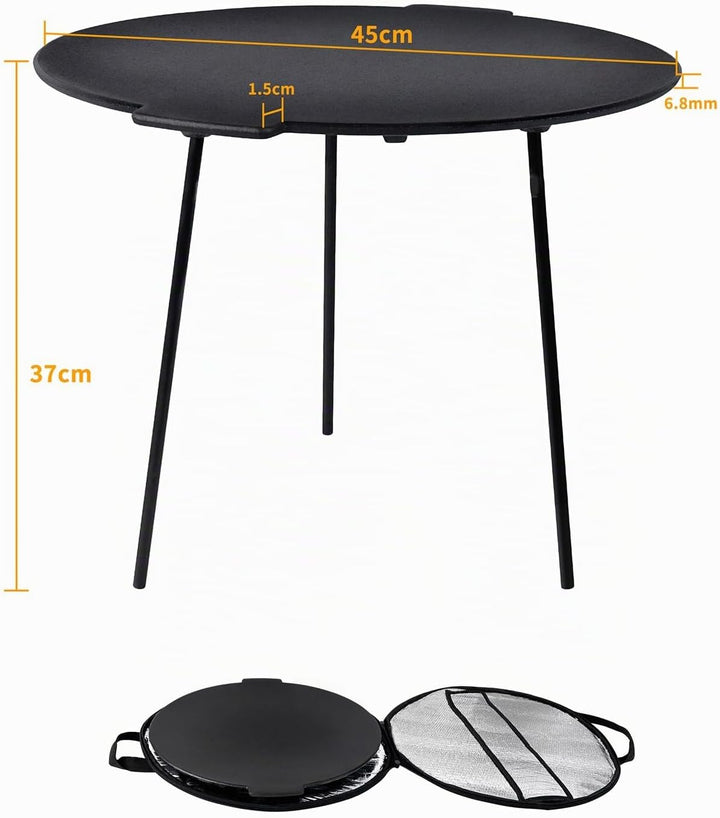 LZQ Gusseisengrillpfanne Rund Ø45cm, BBQ-Dreibein, Abnehmbare Grillplatte, Dutch Oven, Grillzubehör