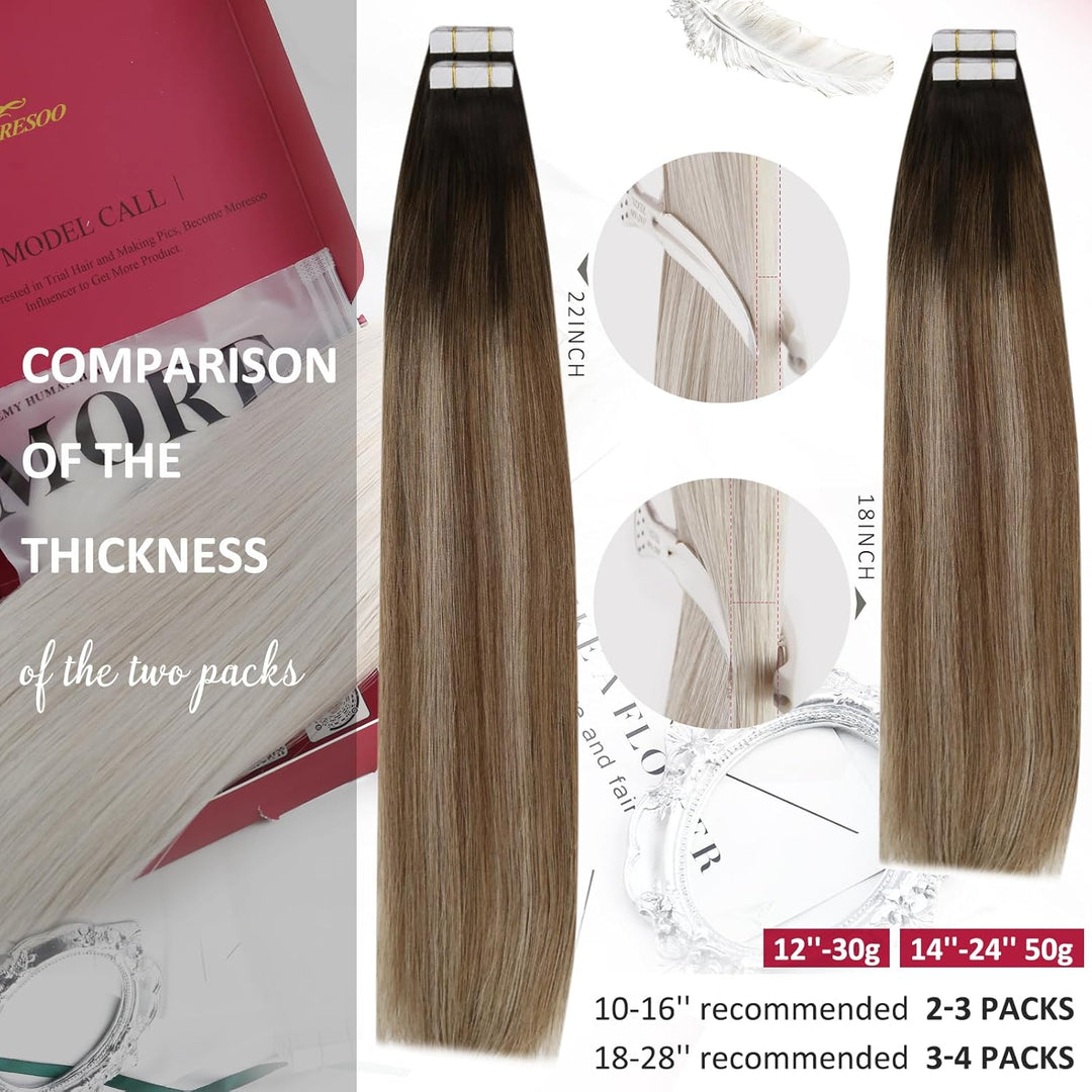 Moresoo Tape in Extensions Echthaar Remy Seamless Extensions Echthaar Tape Klebestreifen Extensions