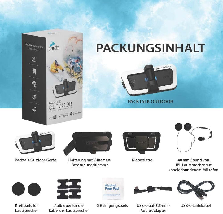 Cardo PACKTALK Helm-Kommunikationssystem, ideal für Ski, Snowboard und Radfahren, Einzelpackung, Out
