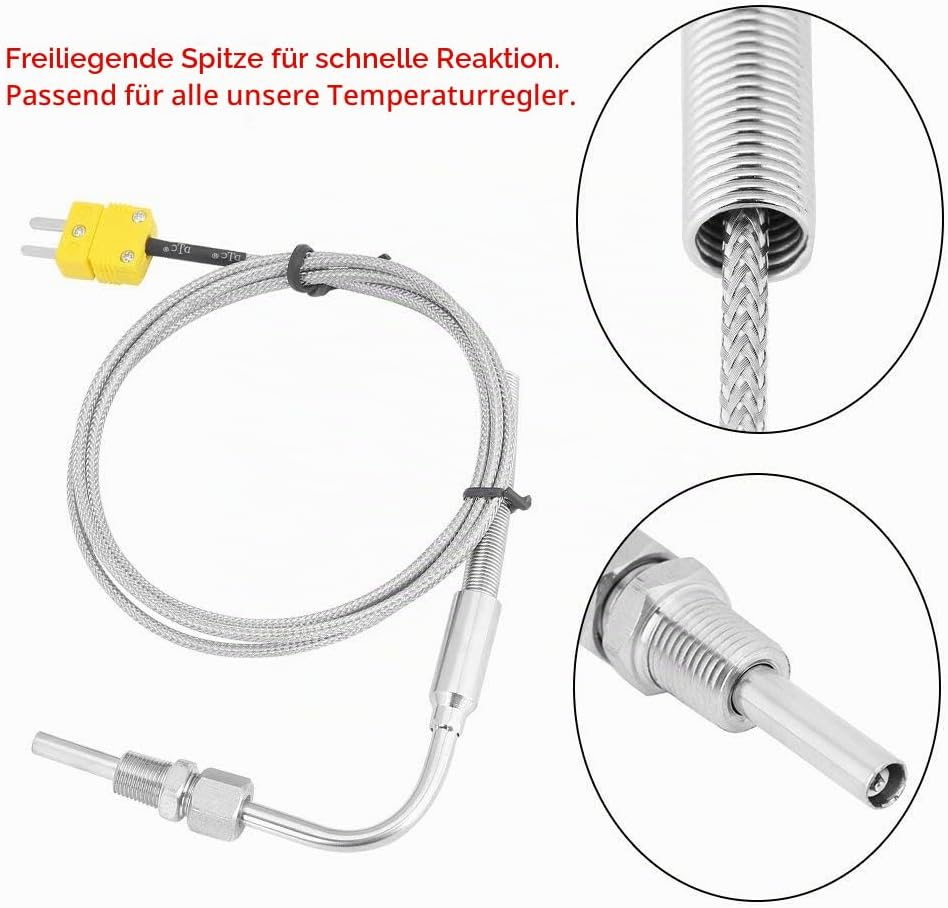 Walfront - Thermoelement Typ K, Temperaturfühler 1/8 Zoll (3 mm) NPT-Gewinde, Abgastemperatursonde m