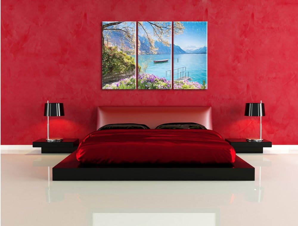 Pixxprint Genfer See im Sonnenschein als Leinwandbild/Grösse: 3 Teilig (120x80 cm) cm/Wandbild/Kunst