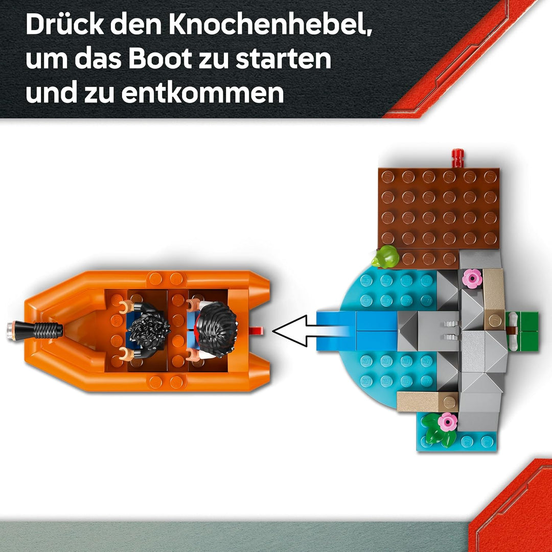 LEGO Jurassic World Flucht vor dem T.Rex – Interaktives Spielzeug mit Dinosaurier-Figur, Boot, ATV u