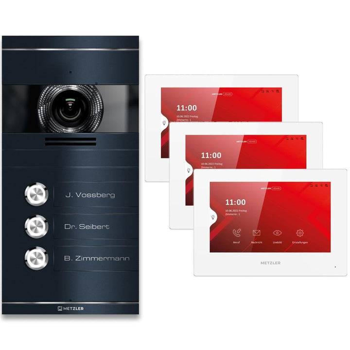 Metzler VDM10 2.0 Video Sprechanlage Komplett Set - mit Laser Gravur Namensschild - Anschluss 2-Drah