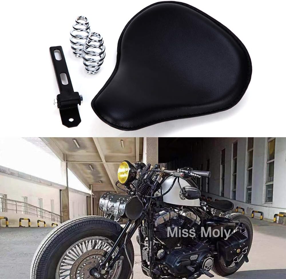 Schwarz Motorrad Leder Solo Sitz mit 3 Zoll Feder Halterung Kit für Chopper Sportster Bobber #1-Klas