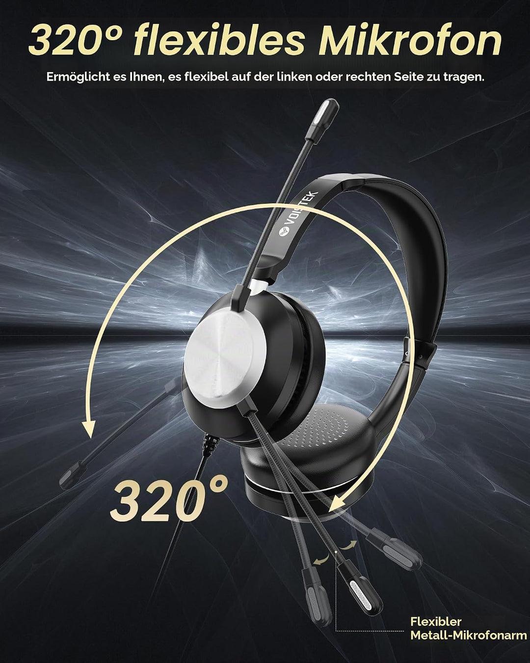 Voistek USB Headset mit Mikrofon für PC Laptop,Typ-C,USB &amp; 3,5mm Klinke 3-in-1 Kabel-Kopfhörer,Geräu