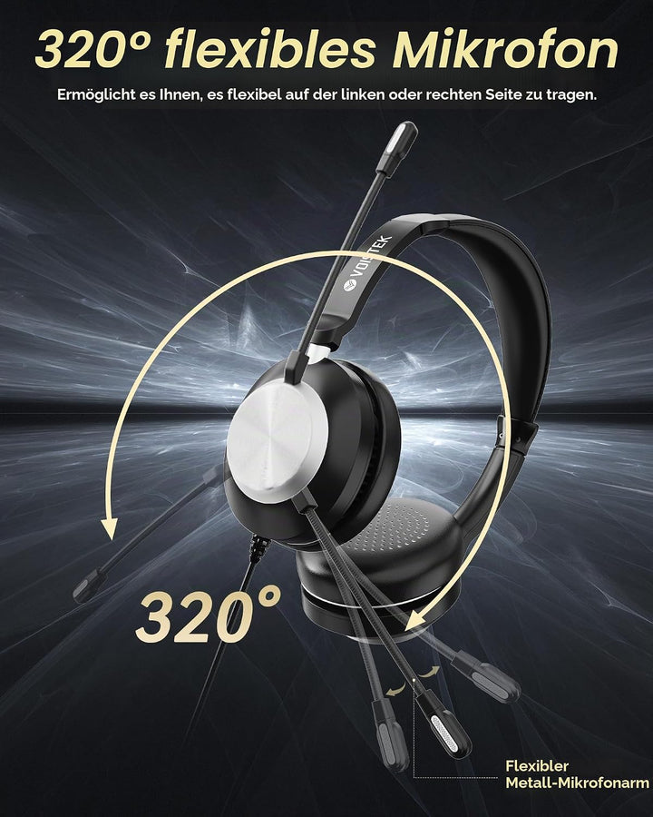 Voistek USB Headset mit Mikrofon für PC Laptop,Typ-C,USB &amp; 3,5mm Klinke 3-in-1 Kabel-Kopfhörer,Geräu