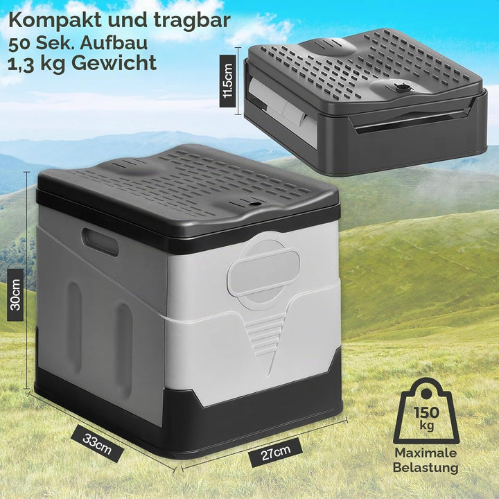 Tragbares Klapptoiletten-Set, 25 L Gross, Maximale Tragung 150KG, 24 Beutel Müllbeutel,Transporttasc