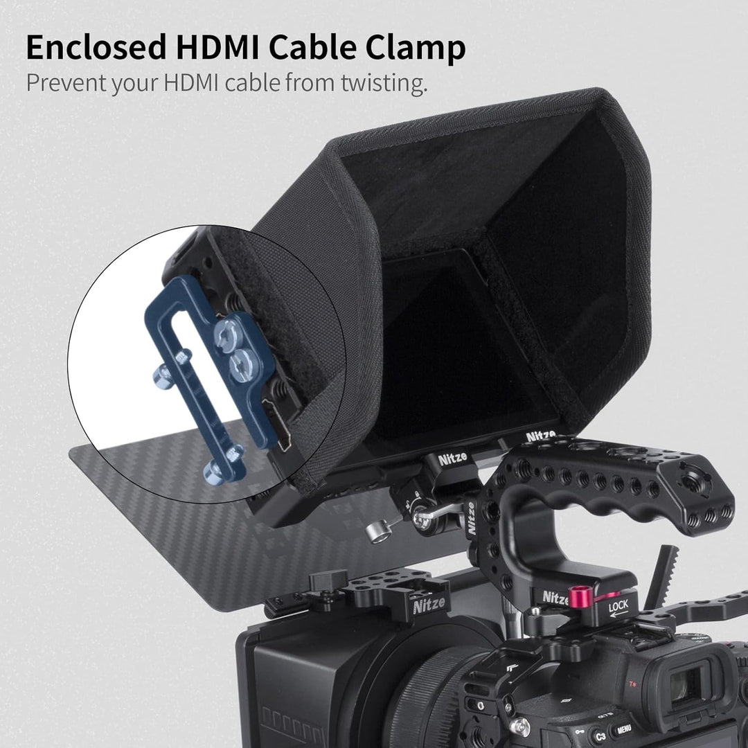 Nitze LUT5 Cage,Monitor Käfig Kit für Feelworld LUT5 5,5" mit HDMI Kabelklemme und Sonnenblende - JT