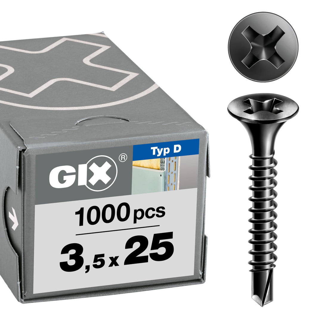 SPAX GIX-D Schnellbauschrauben 3,5 x 25 mm, Vollgewinde, 1000 Stück, Bohrspitze, Kreuzschlitz-H2, Tr