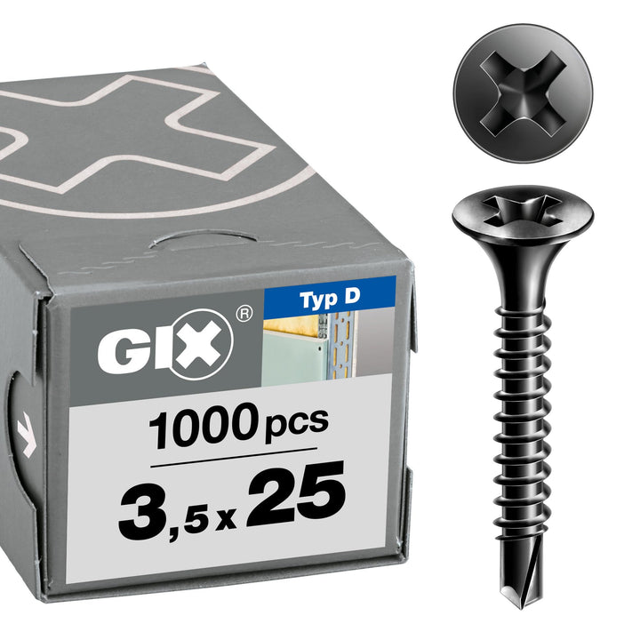 SPAX GIX-D Schnellbauschrauben 3,5 x 25 mm, Vollgewinde, 1000 Stück, Bohrspitze, Kreuzschlitz-H2, Tr