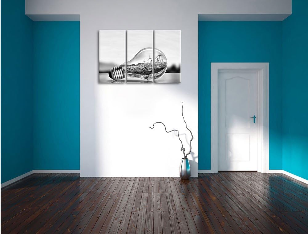 Pixxprint Glühbirne mit Ozean und Leuchtturm als Leinwandbild/Grösse: 3 Teilig (120x80) cm/Wandbild/