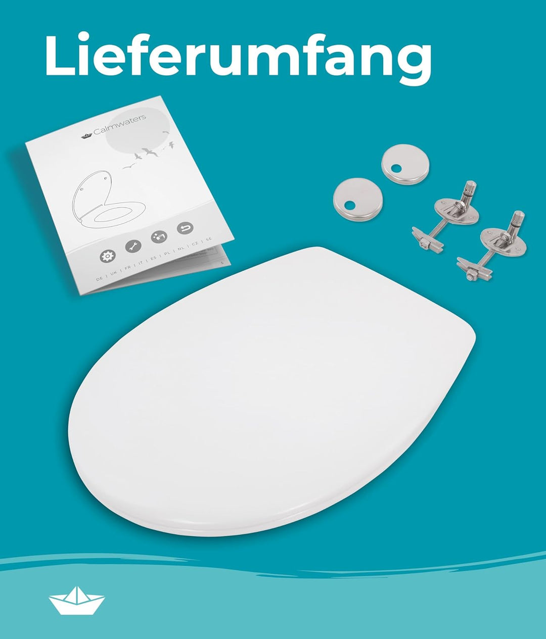 Calmwaters® Nachhaltiger Toilettendeckel, Made in EU, WC-Sitz mit Absenkautomatik, 100% recycelter K