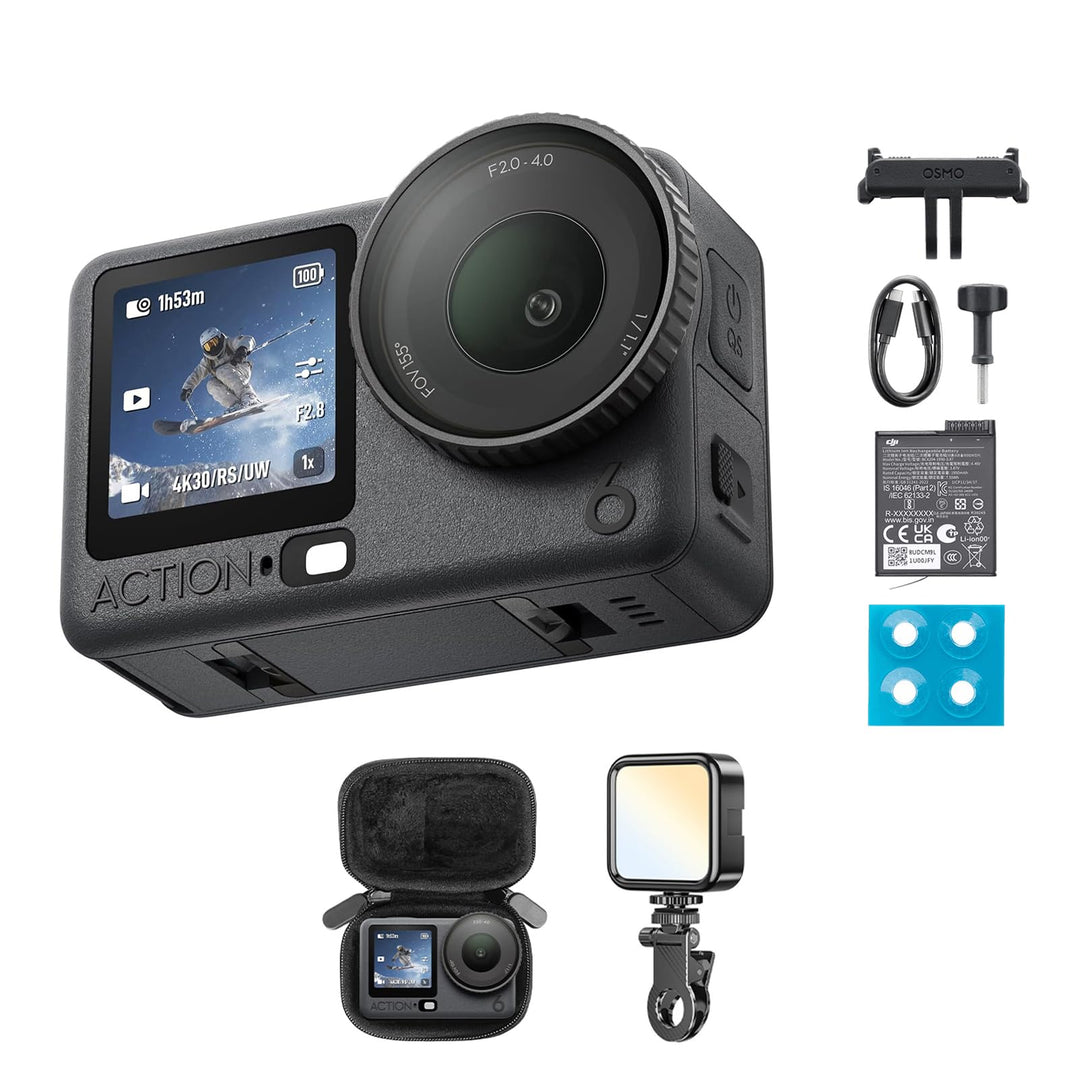 DJI Osmo Action 6 Essential Combo, Action-Cam 4K mit 1/1,1″-Quadratsensor, Variable Blende von f/2,0