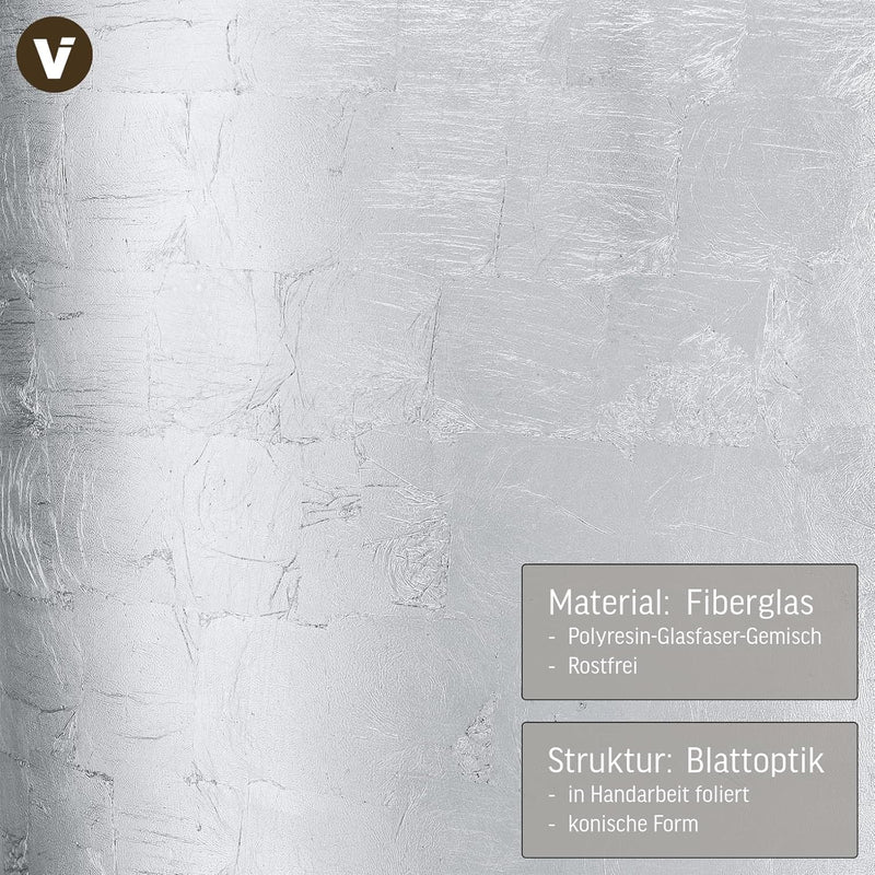 VIVANNO Pflanzkübel Pflanzgefäss Blumenkübel exklusiv Fiberglas Silber Opala - 72 x 52 cm