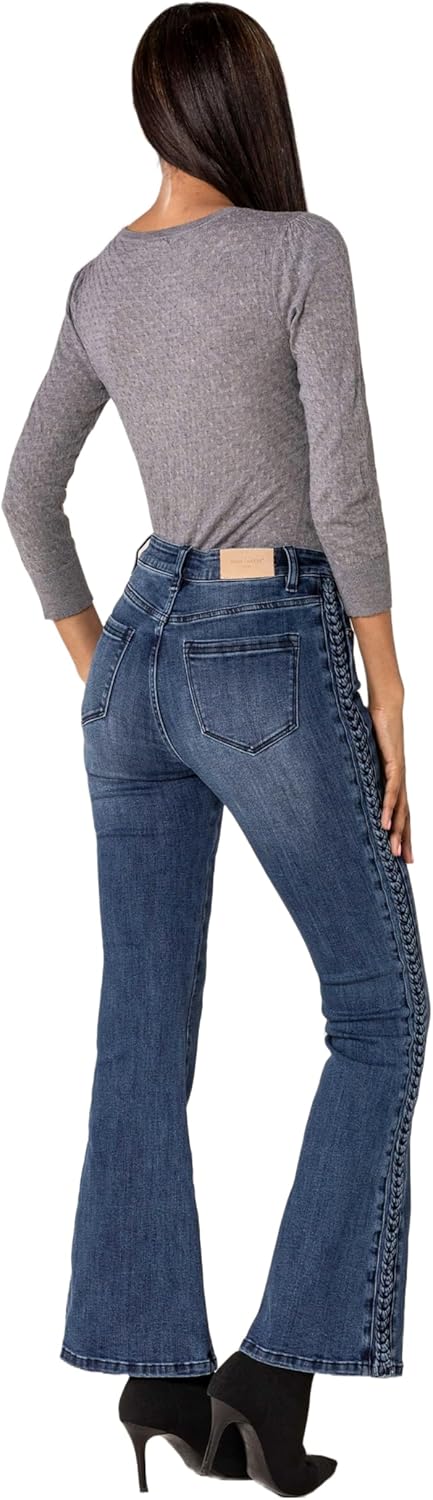 Nina Carter Q1897 Damen Bootcut Jeans im Retro-Stil HIGH Waist Stretchjeans Jeanshosen Used-Look Sch