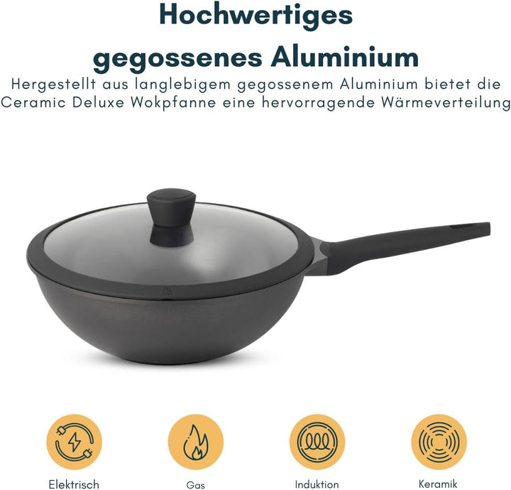 Sola Wokpfanne mit Deckel Ceramic Deluxe ø 30 cm - keramische Antihaftbeschichtung