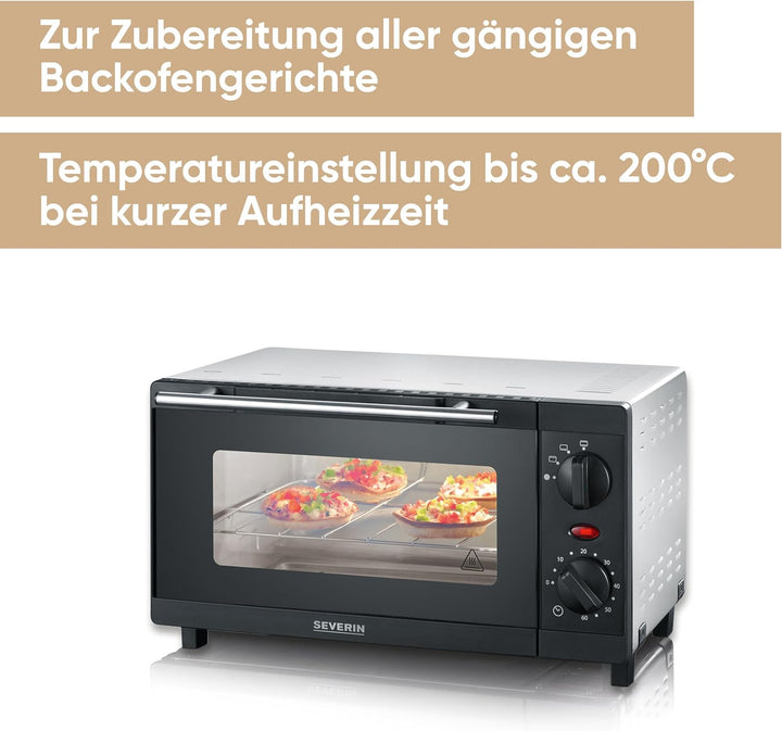SEVERIN TO 2052 Back- und Toastofen (800 W, Inkl. Grillrost und Backblech, 9 L) silber