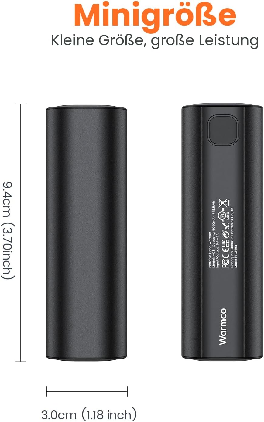 Warmco Handwärmer Elektrisch 2 Stück, 10000mAh Taschenwärmer Wiederverwendbar, USB Powerbank, Elektr