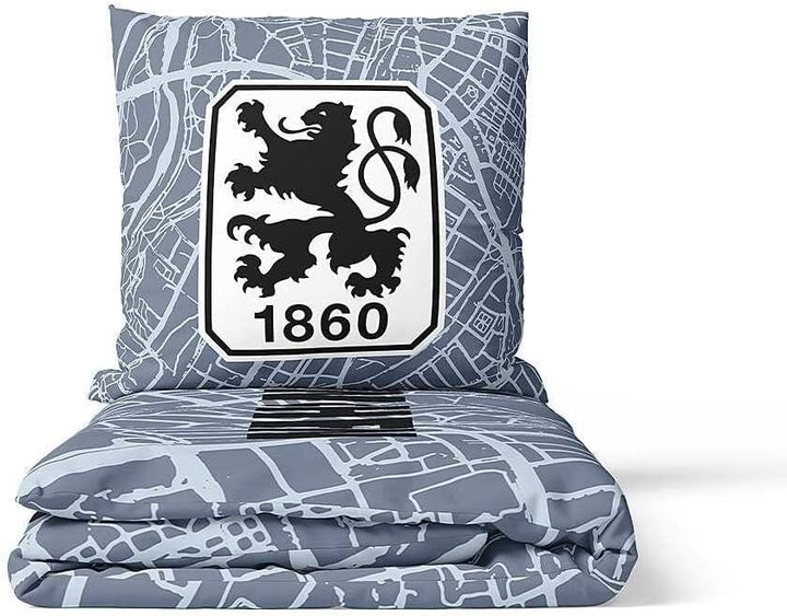 TSV 1860 München Bettwäsche ** Map ** 2teilig, Reissverschluss, 135 x 200 cm, 80 x 80 cm, 100% Baumw