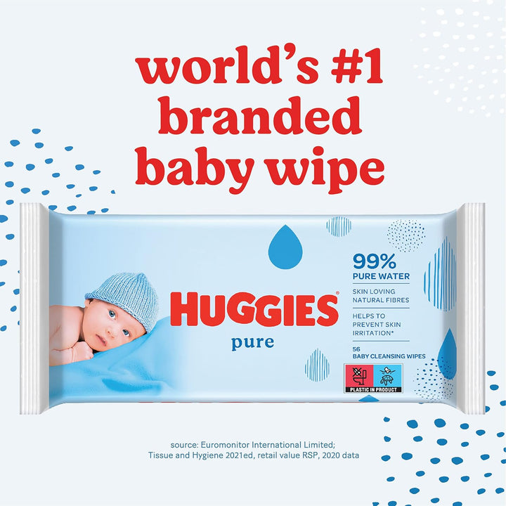 Huggies Feuchttücher Pure Baby Pflegetücher, 10er Pack (10x 56 Stück) OLD, OLD