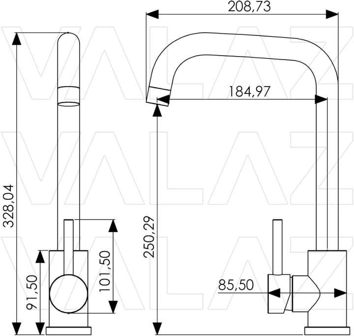 VALAZ Küchenarmaturen, Chrom, Hochdruck-Auslauf in C, Einhebelmischer, wassersparend, einfache und s