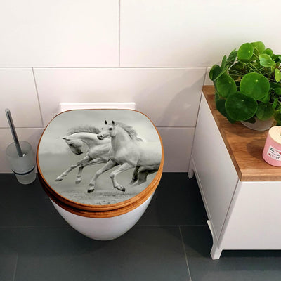 banjado® Design WC Sitz Bambus Absenkautomatik mit Motiv Wilde Pferde SW/Toilettendeckel mit Absenka