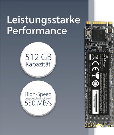 MediaRange Interne SSD Festplatte 512GB - Solid State mit M.2 Schnittstelle SATA Rev. 3.1 und 3D-NAN