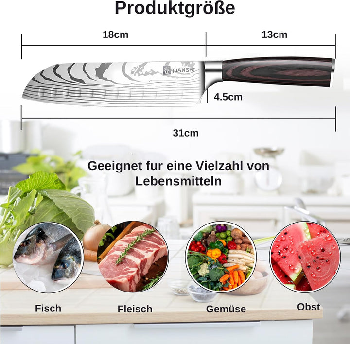 JUANSHI® Professional Kochmesser Santokumesser Japanisches Messer Küchenmesser Sushi Messer Scharfes