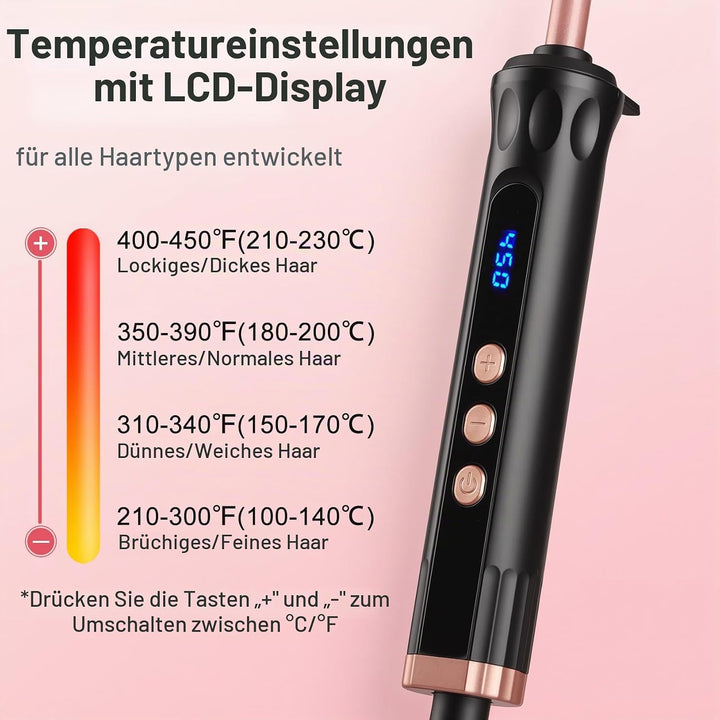Lockenstab Dünn 9mm, Mini Lockenstäbe mit Quarz-Keramik-Beschichtung &amp; LCD 100-230°C, 14 Stufen, für